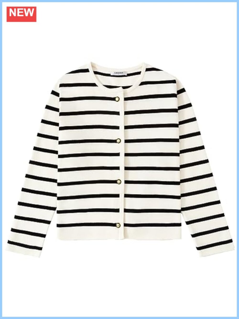 Striped Cardigan Sweater Long Sleeve Button Down Crewneck Knit